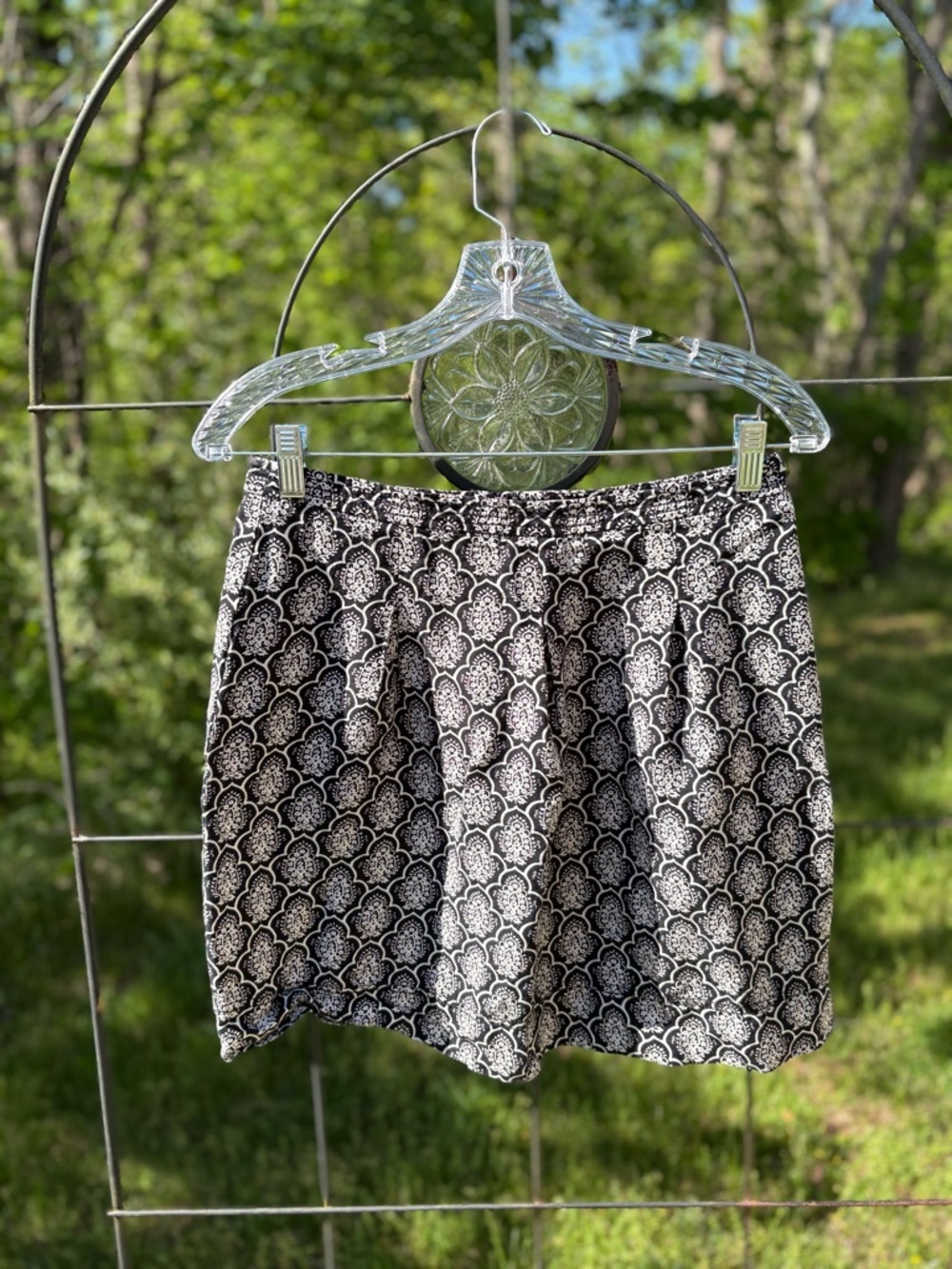 LOFT Women's Size 4 Black White Printed Skirt Boho Linen-Blend Neutral Casual